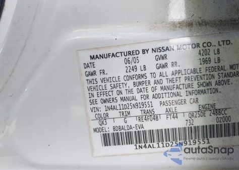 2005 Nissan Altima 2.5 S из США, поврежденный, VIN 1N4AL11D25N919551